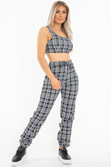 Black White Check Crop Top Trouser Co-Ord - Lynda-Co-ords