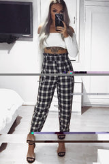 Black White Check Frill Detail Trousers - Bristal-Trousers