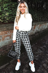 Black White Check Frill Detail Trousers - Bristal-Trousers