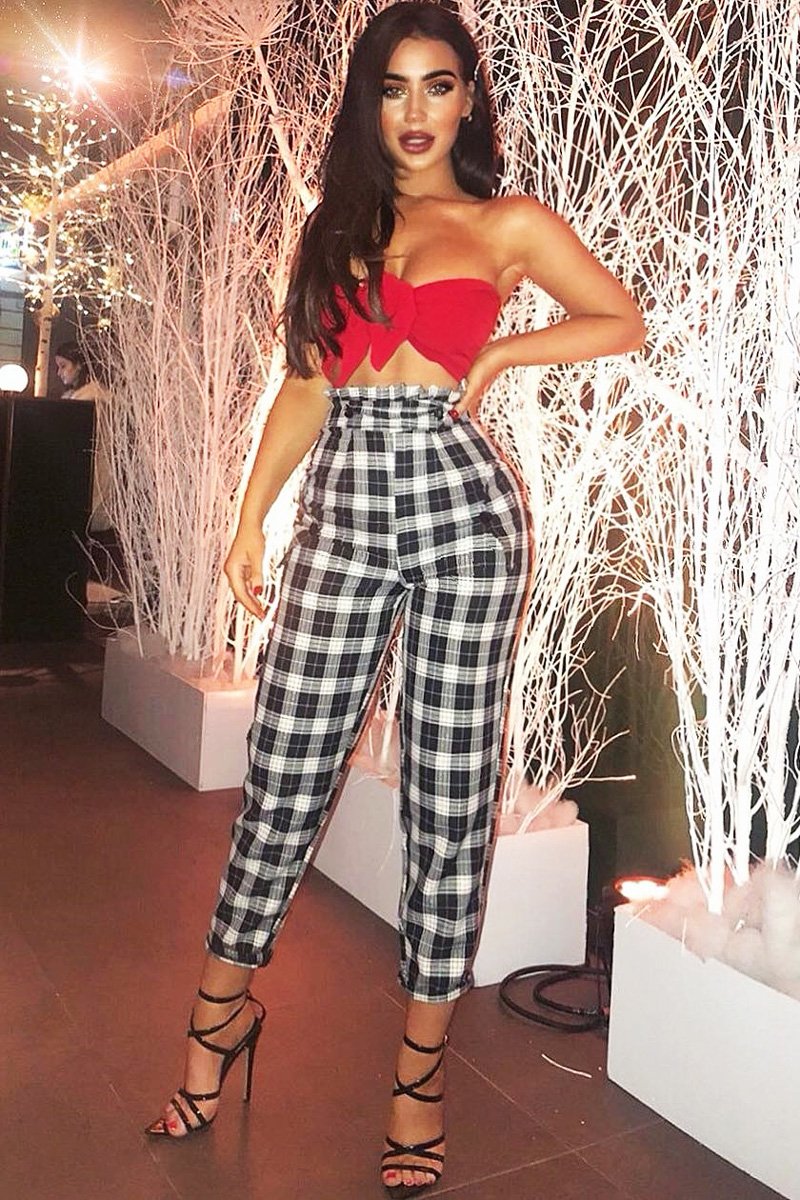 Black White Check Frill Detail Trousers - Bristal-Trousers