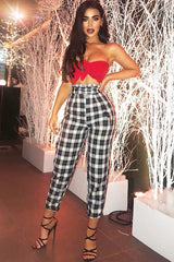 Black White Check Frill Detail Trousers - Bristal-Trousers