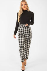 Black White Check Frill Detail Trousers - Bristal-Trousers