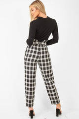 Black White Check Frill Detail Trousers - Bristal-Trousers