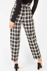 Black White Check Frill Detail Trousers - Bristal-Trousers