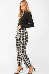 Black White Check Frill Detail Trousers - Bristal-Trousers