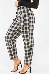 Black White Check Frill Detail Trousers - Bristal-Trousers