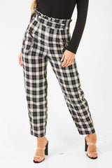 Black White Check Frill Detail Trousers - Bristal-Trousers