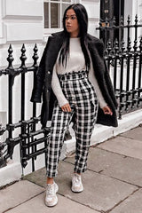 Black White Check Frill Detail Trousers - Bristal-Trousers