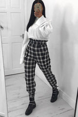 Black White Check Frill Detail Trousers - Bristal-Trousers