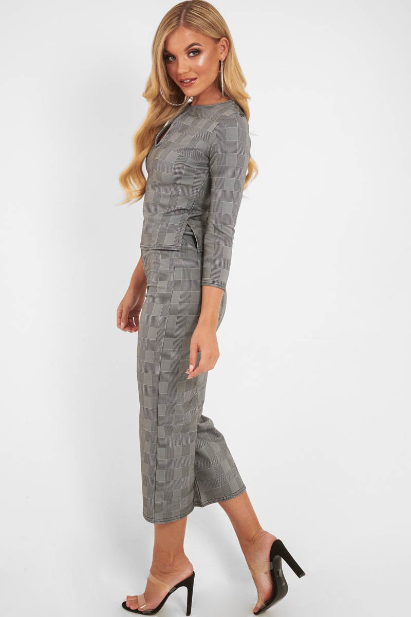Black White Check Keyhole Top Culotte Co-Ord - Raelinn-Co-ords