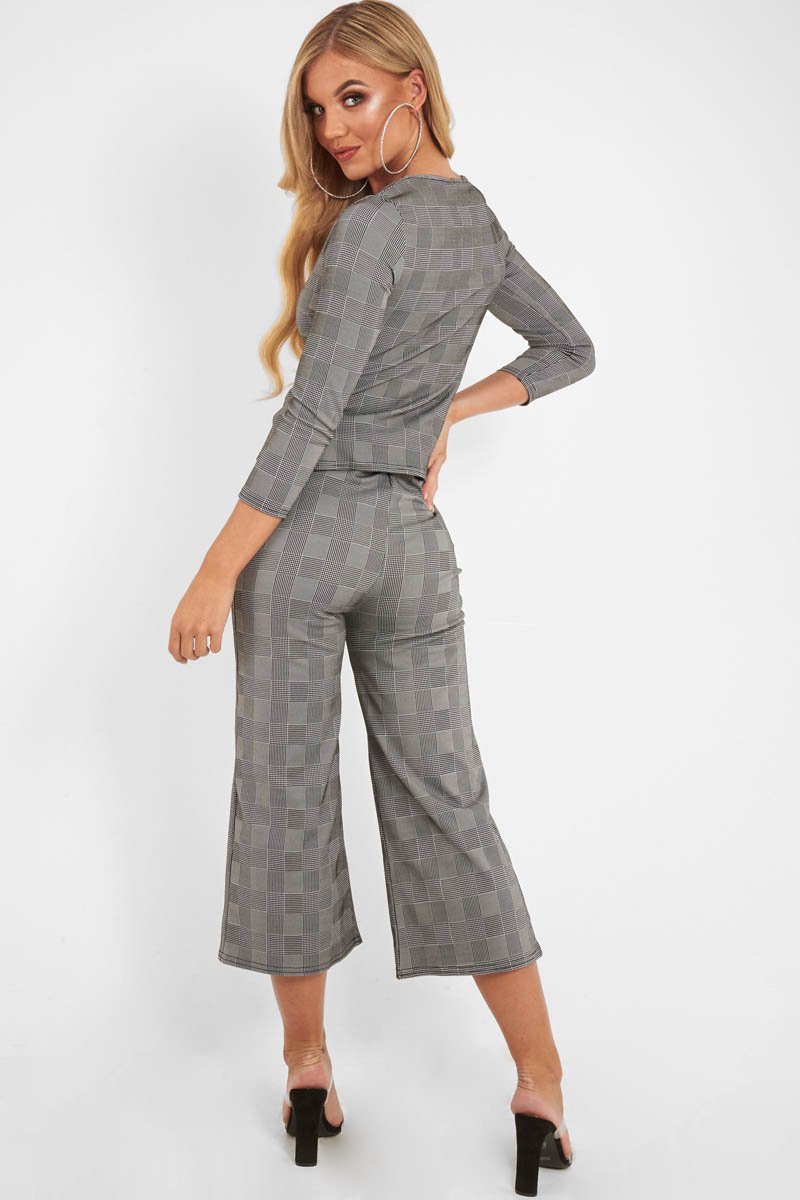 Black White Check Keyhole Top Culotte Co-Ord - Raelinn-Co-ords