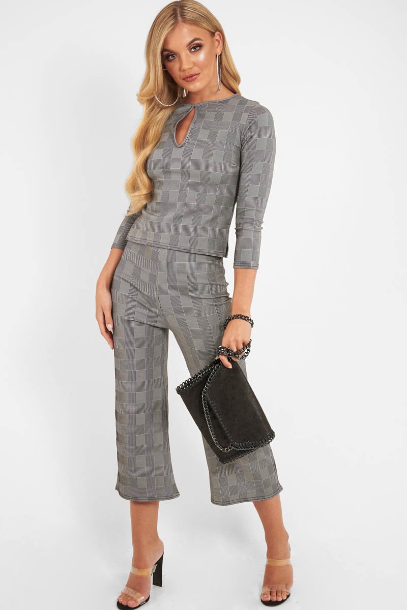 Black White Check Keyhole Top Culotte Co-Ord - Raelinn-Co-ords