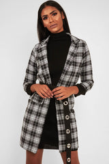 Black White Check Longline Blazer - Wrenn-Jackets
