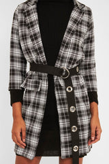 Black White Check Longline Blazer - Wrenn-Jackets