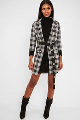 Black White Check Longline Blazer - Wrenn-Jackets