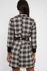 Black White Check Longline Blazer - Wrenn-Jackets