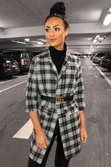 Black White Check Longline Blazer - Wrenn-Jackets
