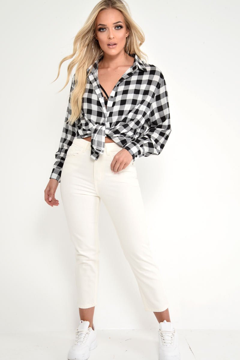 Black White Check Longline Shirt - Jaynie-Shirts