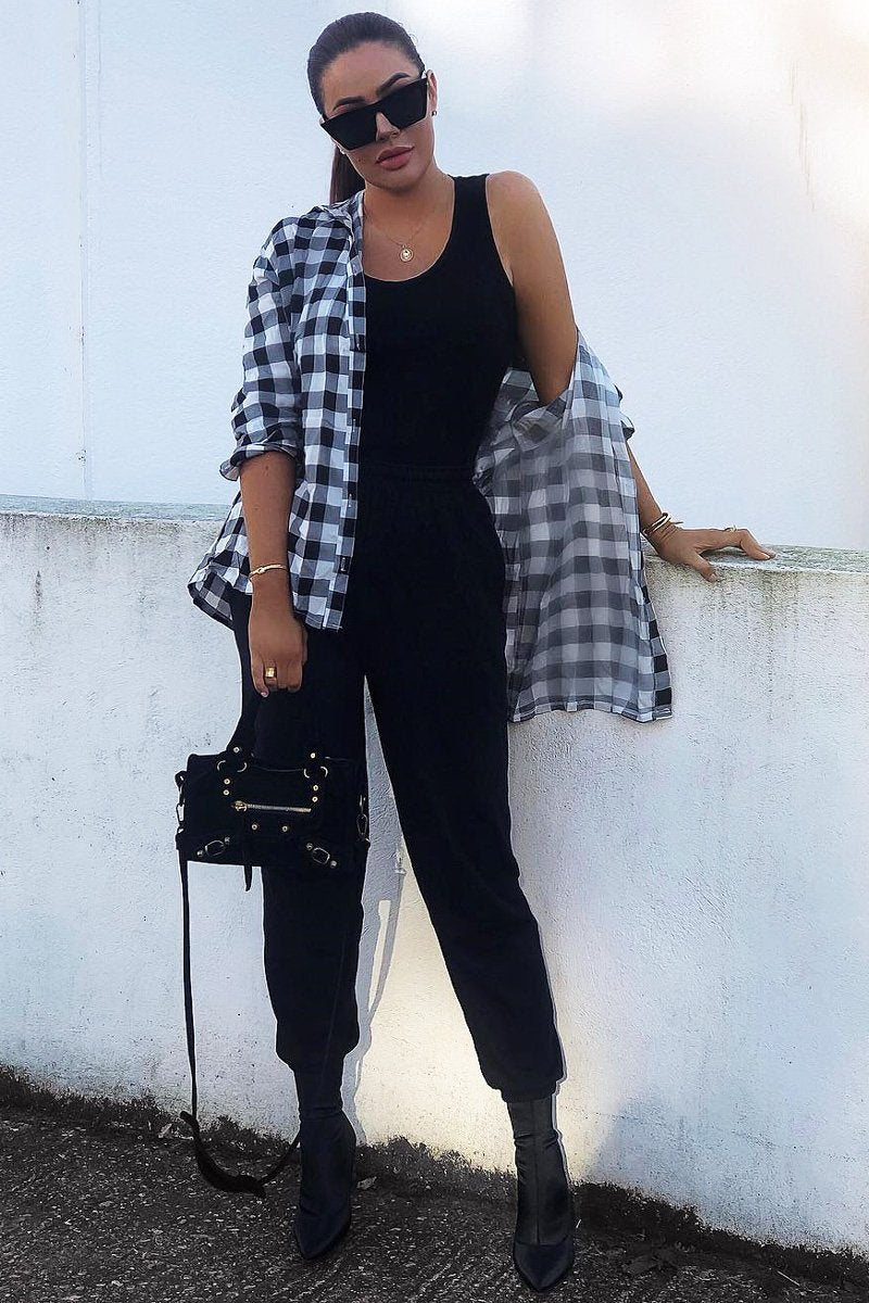 Black White Check Longline Shirt - Jaynie-Shirts