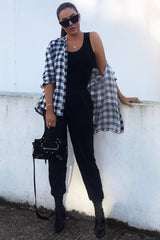 Black White Check Longline Shirt - Jaynie-Shirts