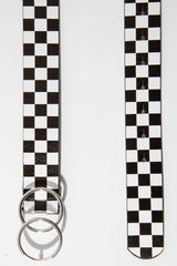 Black White Check PU Double Circle Buckle Belt - Tansy-Belts