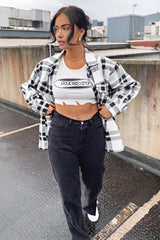 Black White Check Pocket Front Shacket - Misa-Shacket