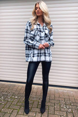 Black White Check Pocket Front Shacket - Misa-Shacket