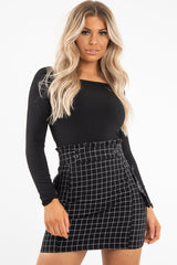 Black White Check Ruffle Waist Zip Front Skirt - Izzie-Skirts