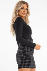 Black White Check Ruffle Waist Zip Front Skirt - Izzie-Skirts