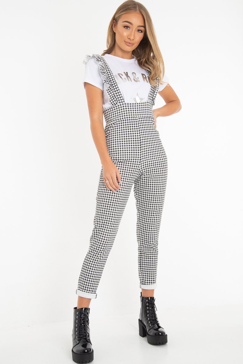 Black & White Check Straight Leg Jumpsuit - Payslee-Jumpsuits