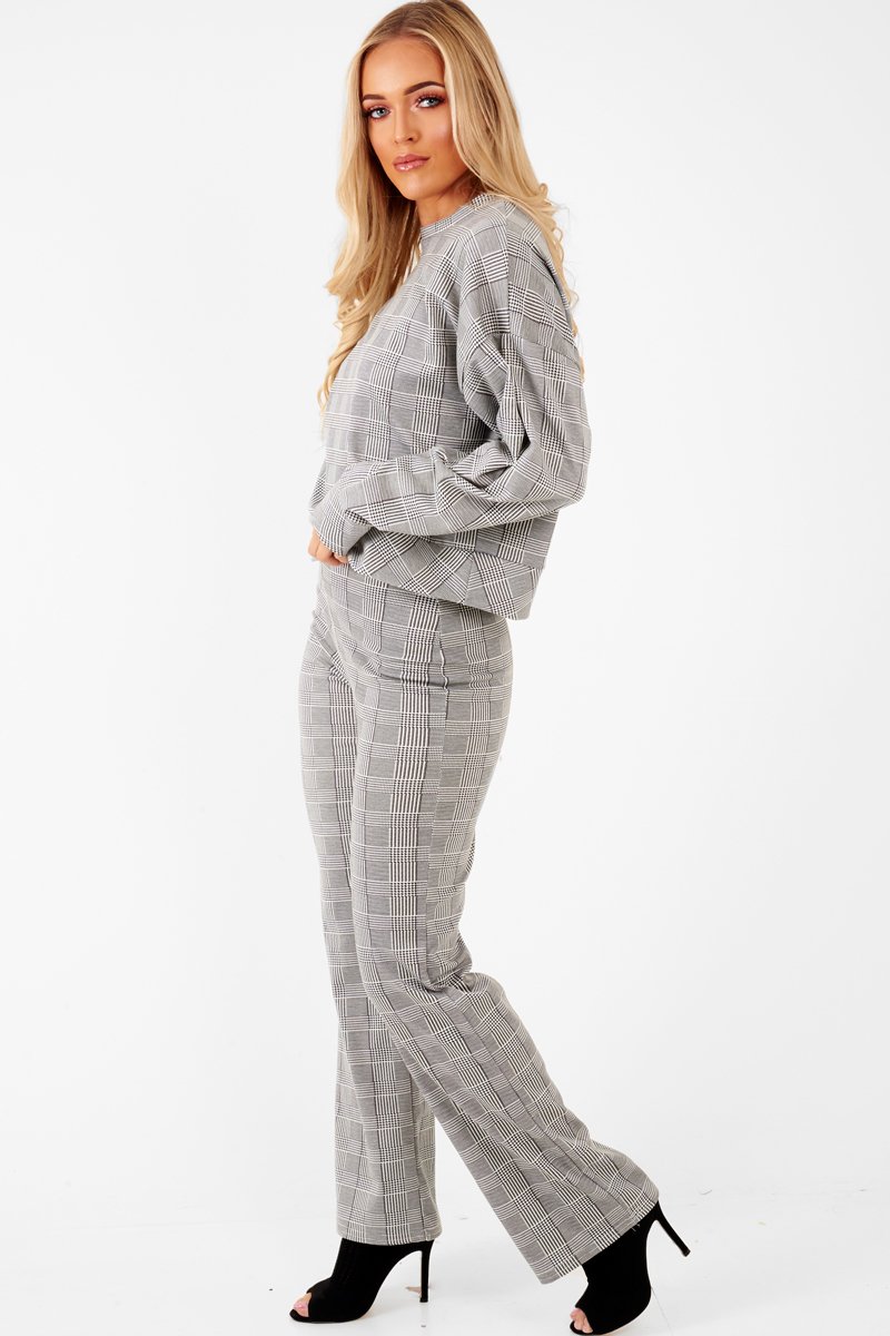 Black White Check Sweatshirt Tracksuit - Kailey-Co-ords