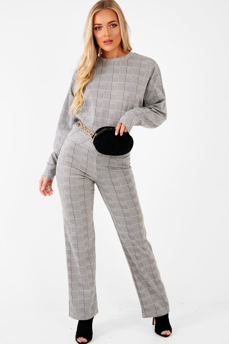 Black White Check Sweatshirt Tracksuit - Kailey-Co-ords