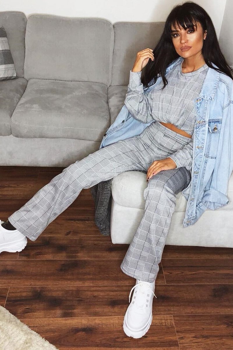 Black White Check Sweatshirt Tracksuit - Kailey-Co-ords