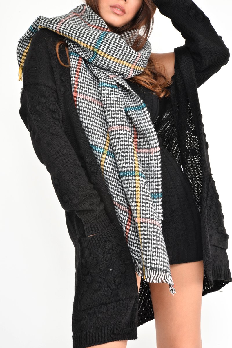 Black White Colour Block Houndstooth Scarf - Maryah-Accessories