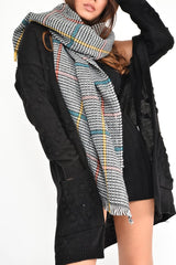 Black White Colour Block Houndstooth Scarf - Maryah-Accessories