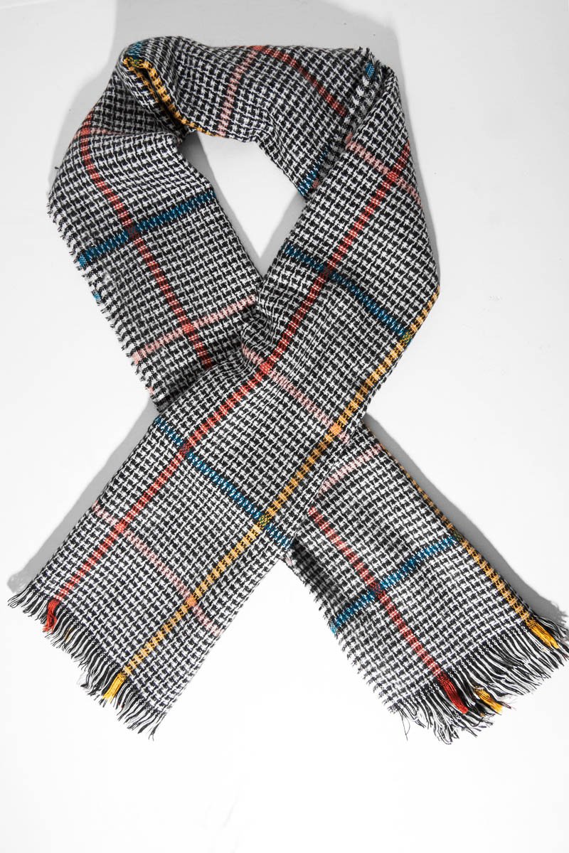 Black White Colour Block Houndstooth Scarf - Maryah-Accessories