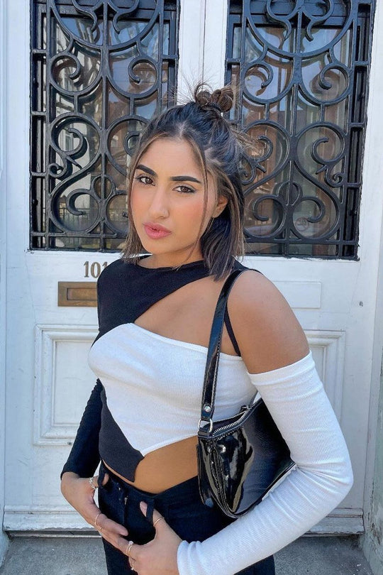 Black White Contrast Cut Out Crop Top - Liylah