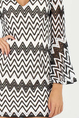 Black & White Crochet Flare Sleeve Dress - Kady-Dresses