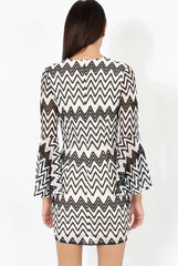 Black & White Crochet Flare Sleeve Dress - Kady-Dresses