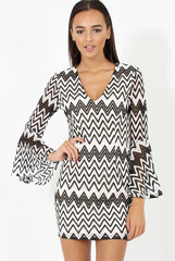 Black & White Crochet Flare Sleeve Dress - Kady-Dresses
