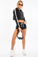 Black White Cropped Hoodie and Shorts Co-ord - Kya-Co-ords