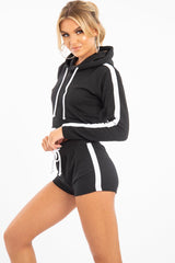 Black White Cropped Hoodie and Shorts Co-ord - Kya-Co-ords