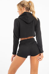 Black White Cropped Hoodie and Shorts Co-ord - Kya-Co-ords