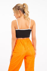 Black White Cross Front Straps Ribbed Crop Top - Vixi-Crop Tops