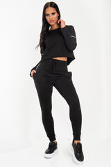 Black White Detail Line Sweatshirt and Jogger Set - Shealee-Tracksuits