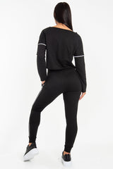 Black White Detail Line Sweatshirt and Jogger Set - Shealee-Tracksuits