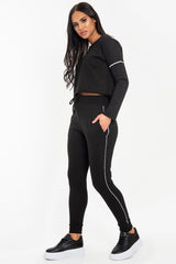 Black White Detail Line Sweatshirt and Jogger Set - Shealee-Tracksuits