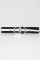 Black White Diamante Double Circle Buckle Belt - Catheryn-Belts