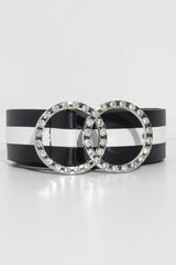 Black White Diamante Double Circle Buckle Belt - Catheryn-Belts