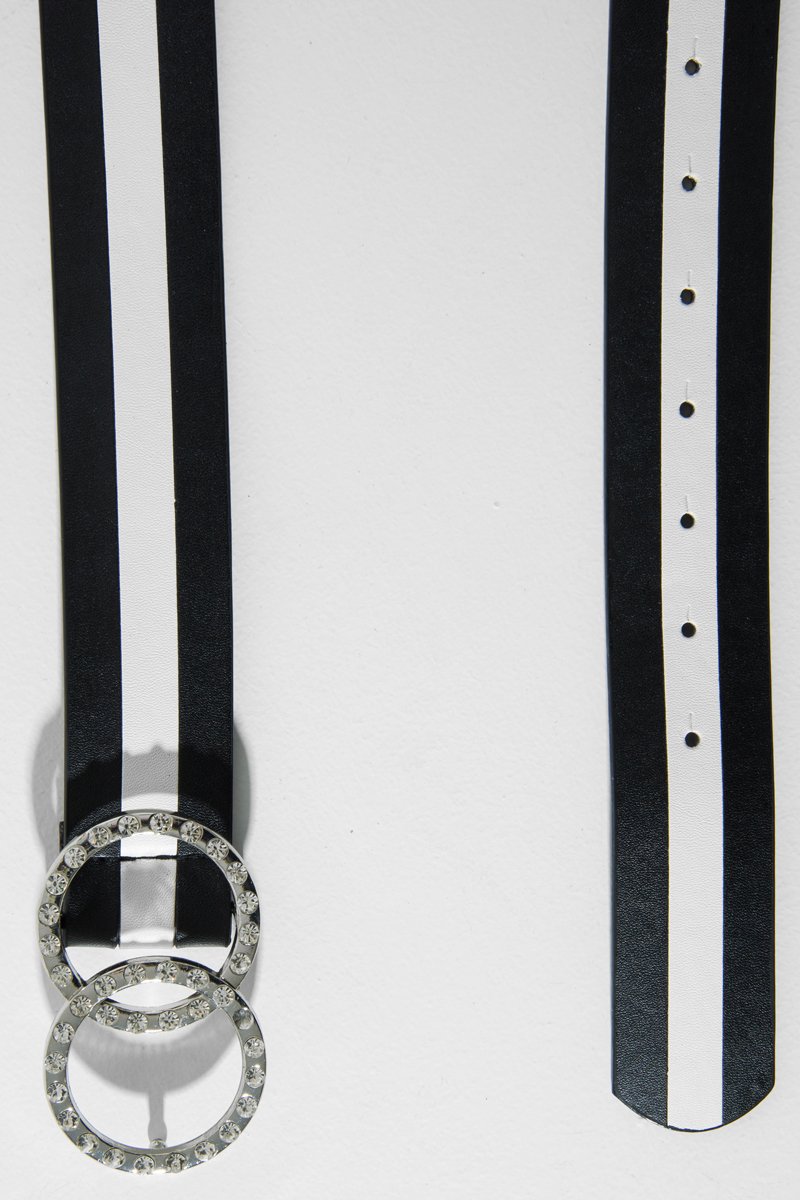 Black White Diamante Double Circle Buckle Belt - Catheryn-Belts